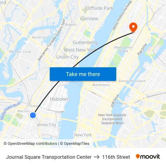 Journal Square Transportation Center to 116th Street map