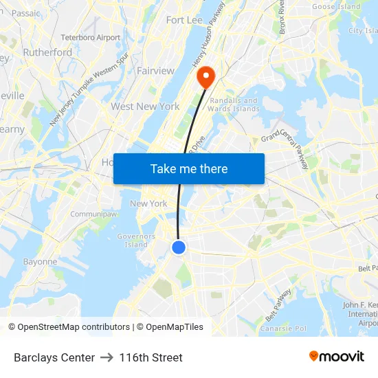 Barclays Center to 116th Street map