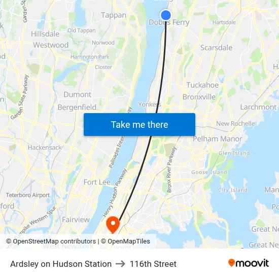 Ardsley on Hudson Station to 116th Street map