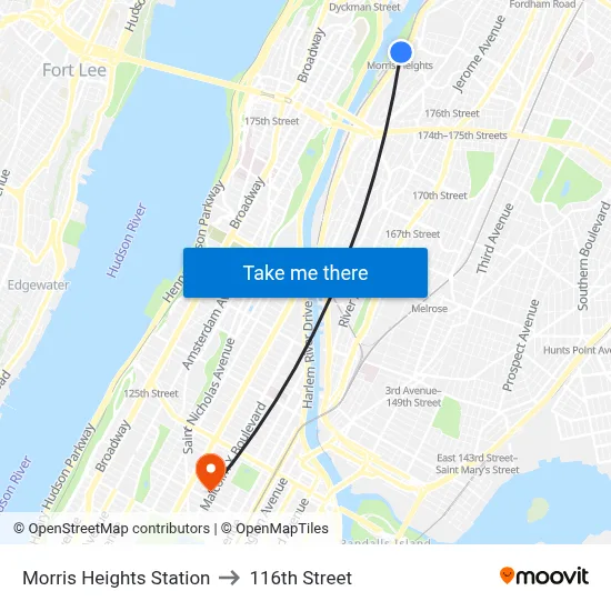Morris Heights Station to 116th Street map