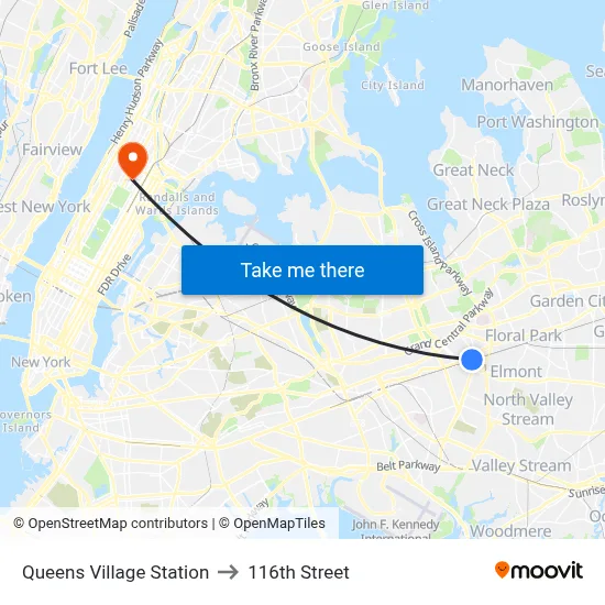 Queens Village Station to 116th Street map