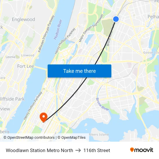 Woodlawn Station Metro North to 116th Street map