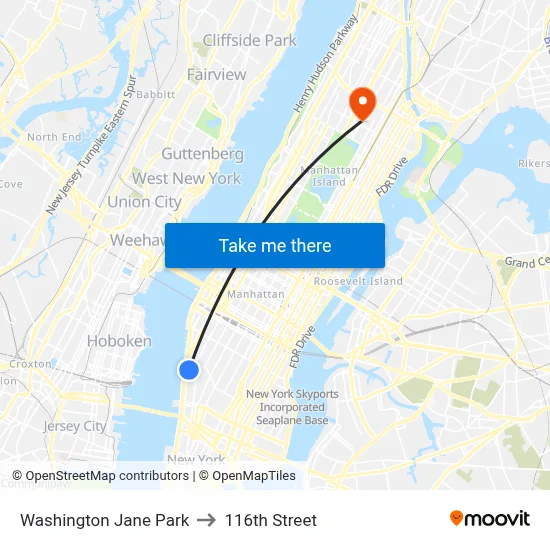 Washington Jane Park to 116th Street map