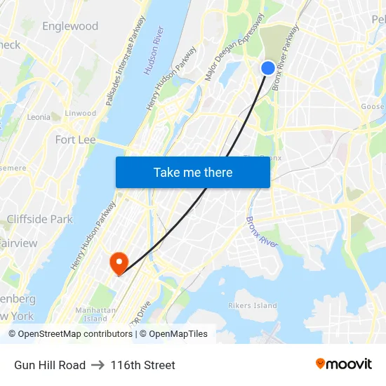 Gun Hill Road to 116th Street map