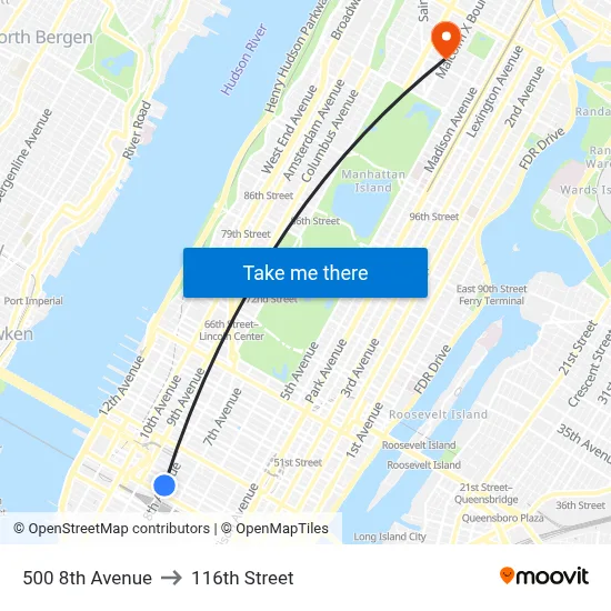 500 8th Avenue to 116th Street map
