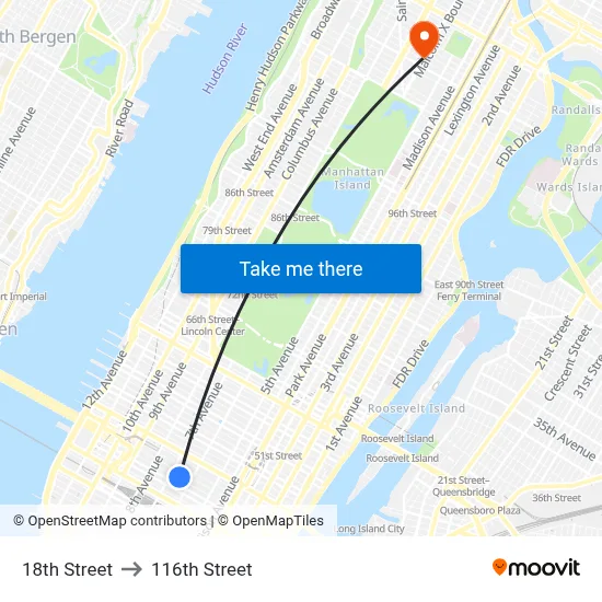 18th Street to 116th Street map