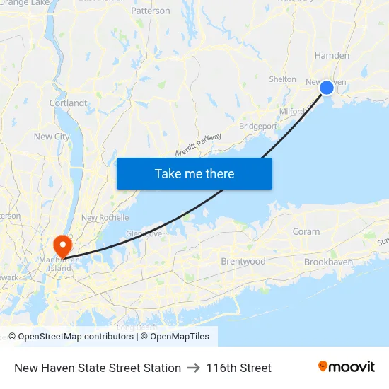 New Haven State Street Station to 116th Street map