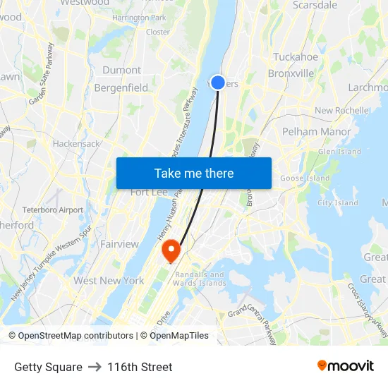 Getty Square to 116th Street map