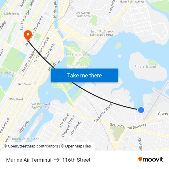 Marine Air Terminal to 116th Street map