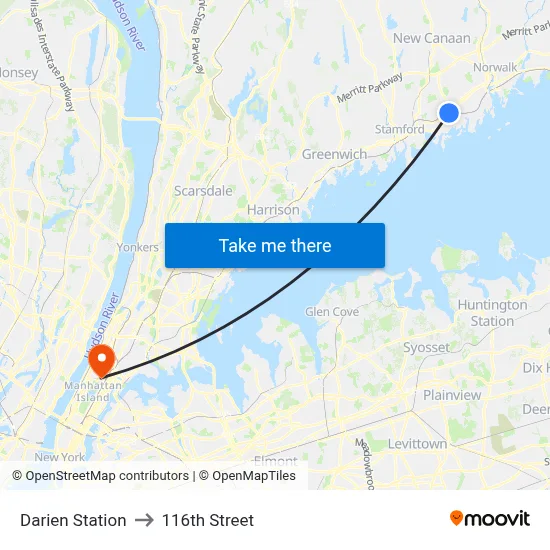 Darien Station to 116th Street map