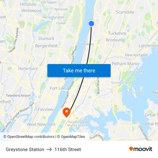 Greystone Station to 116th Street map