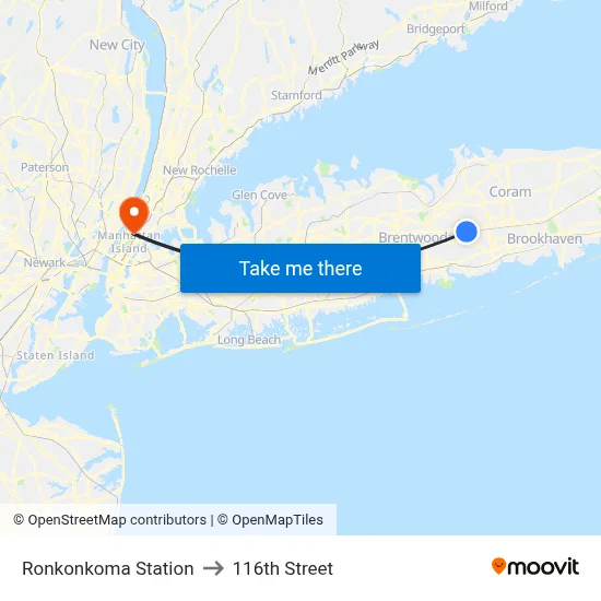 Ronkonkoma Station to 116th Street map
