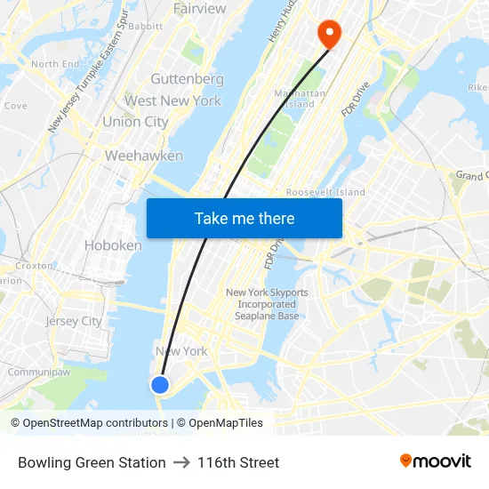 Bowling Green Station to 116th Street map