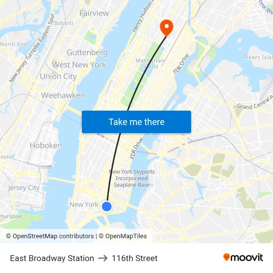 East Broadway Station to 116th Street map