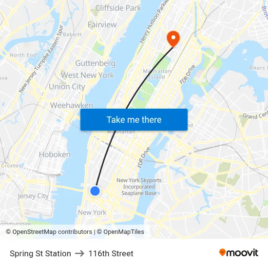 Spring St Station to 116th Street map