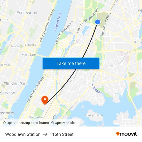 Woodlawn Station to 116th Street map