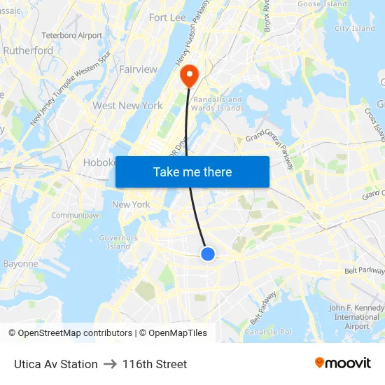 Utica Av Station to 116th Street map