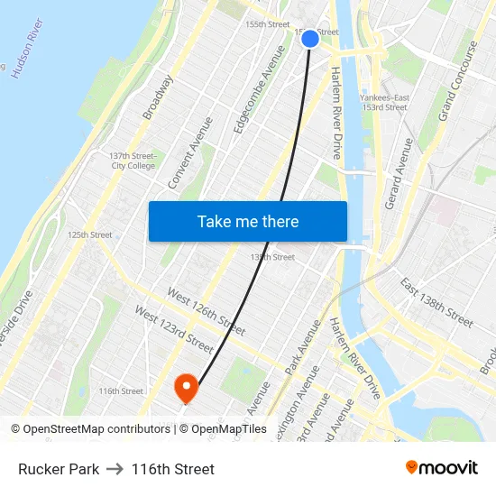 Rucker Park to 116th Street map