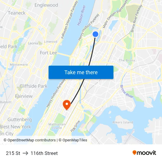 215 St to 116th Street map