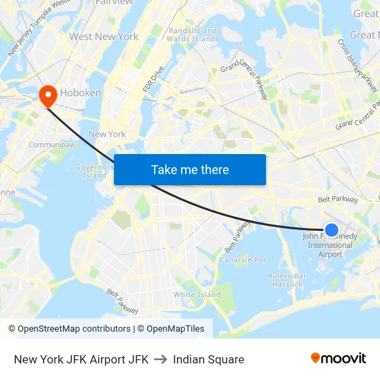 New York JFK Airport JFK to Indian Square map