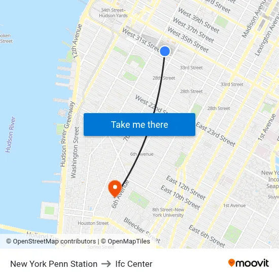 New York Penn Station to Ifc Center map