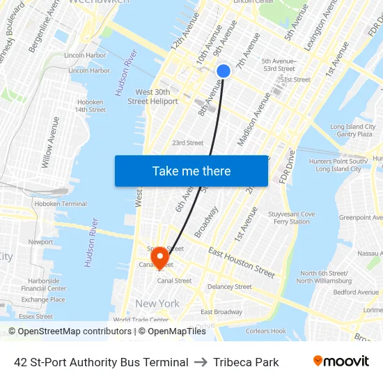 42 St-Port Authority Bus Terminal to Tribeca Park map