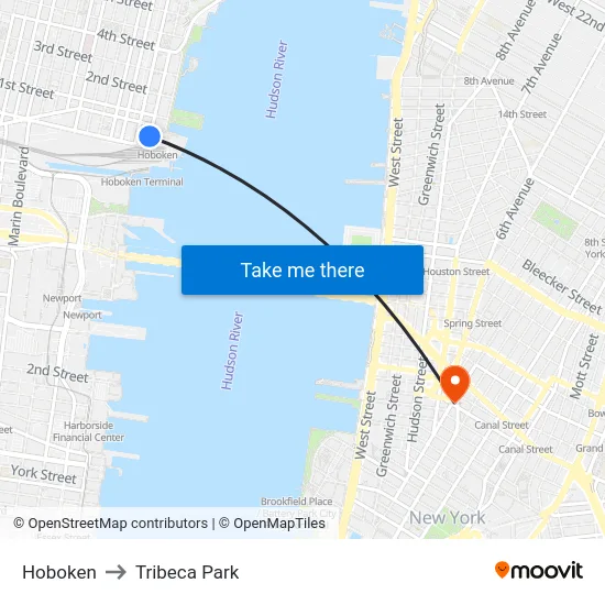 Hoboken to Tribeca Park map