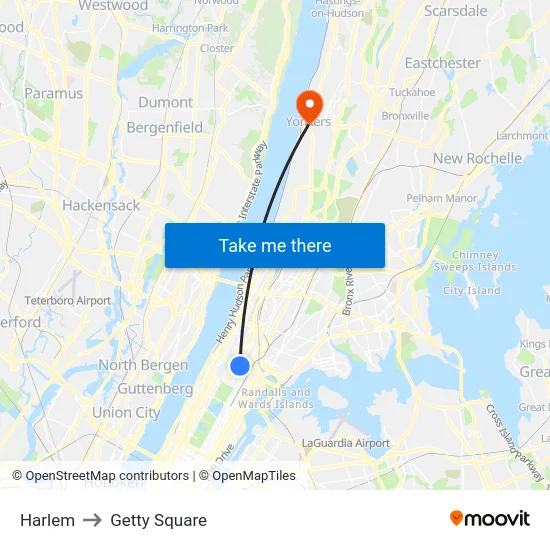 Harlem to Getty Square map
