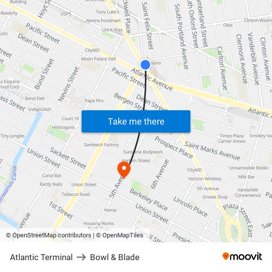 Atlantic Terminal to Bowl & Blade map