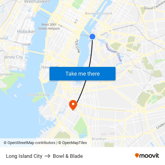 Long Island City to Bowl & Blade map