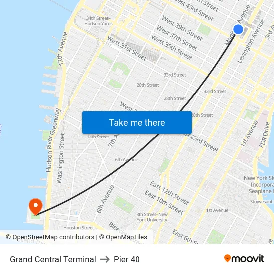 Grand Central Terminal to Pier 40 map