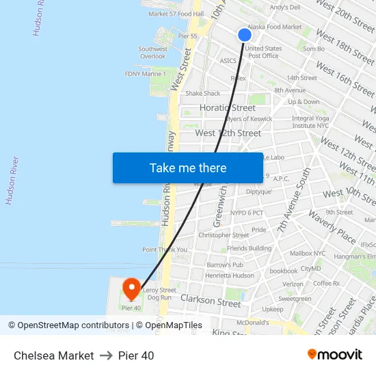Chelsea Market to Pier 40 map