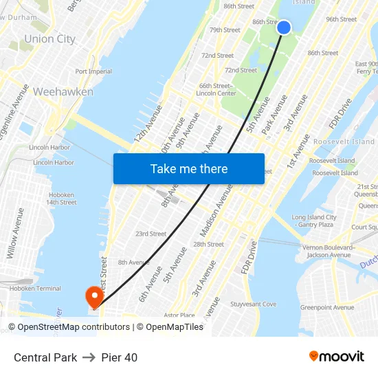 Central Park to Pier 40 map