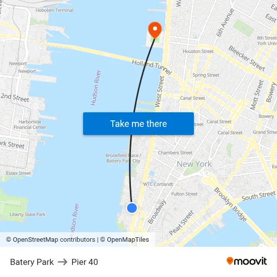 Batery Park to Pier 40 map