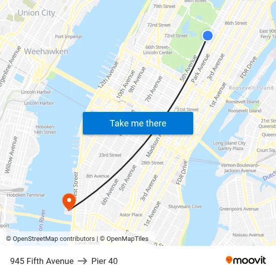 945 Fifth Avenue to Pier 40 map