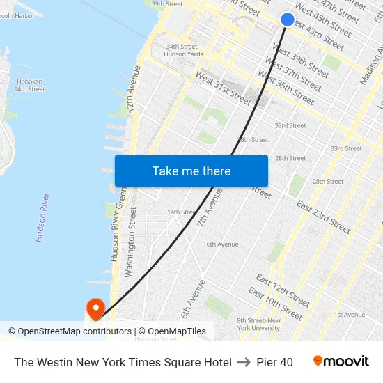 The Westin New York Times Square Hotel to Pier 40 map
