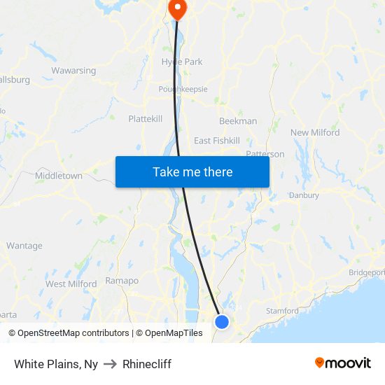 White Plains, Ny to Rhinecliff map