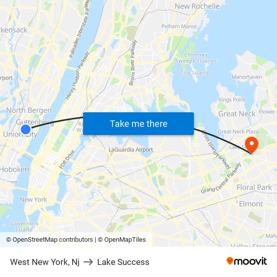 West New York, Nj to Lake Success map