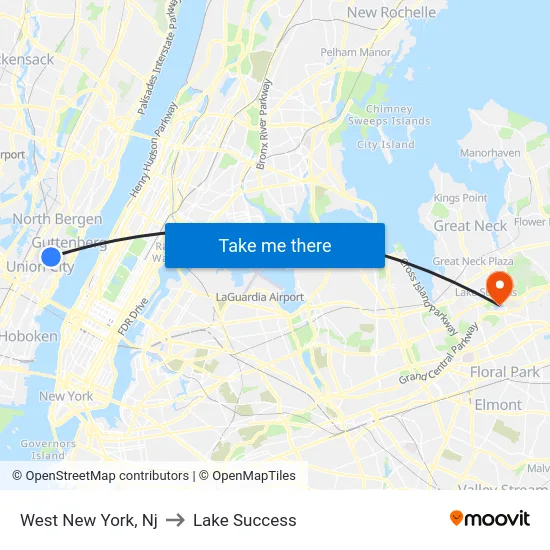 West New York to Lake Success map