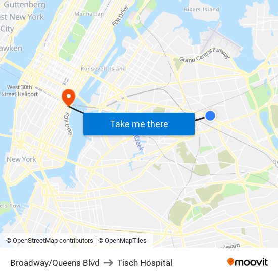 Broadway/Queens Blvd to Tisch Hospital map