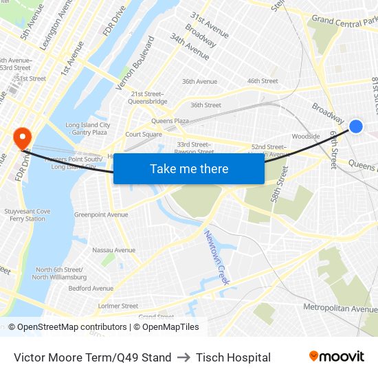 Victor Moore Term/Q49 Stand to Tisch Hospital map