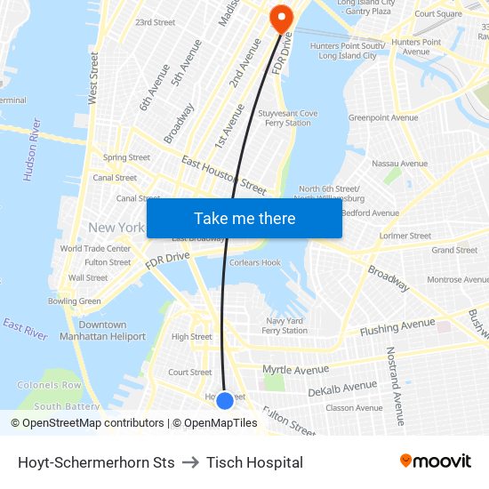 Hoyt-Schermerhorn Sts to Tisch Hospital map