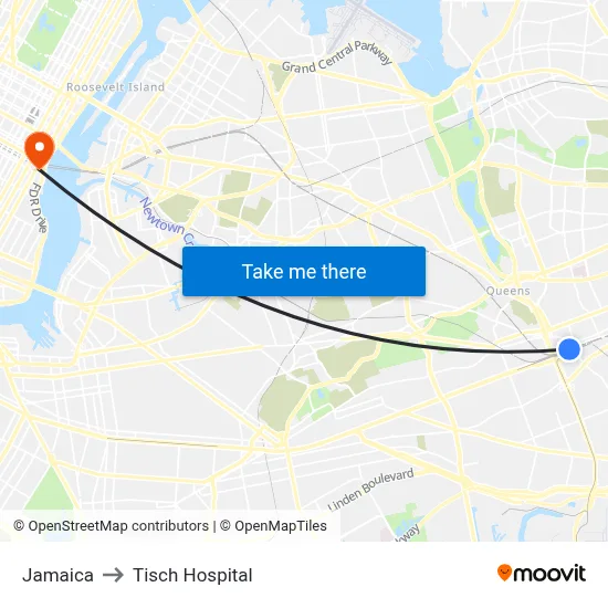Jamaica to Tisch Hospital map