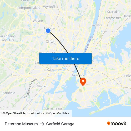 Paterson Museum to Garfield Garage map