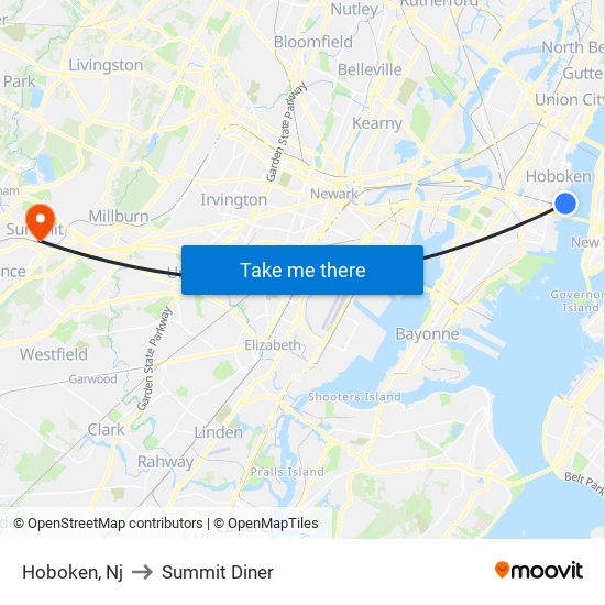 Hoboken, Nj to Summit Diner map