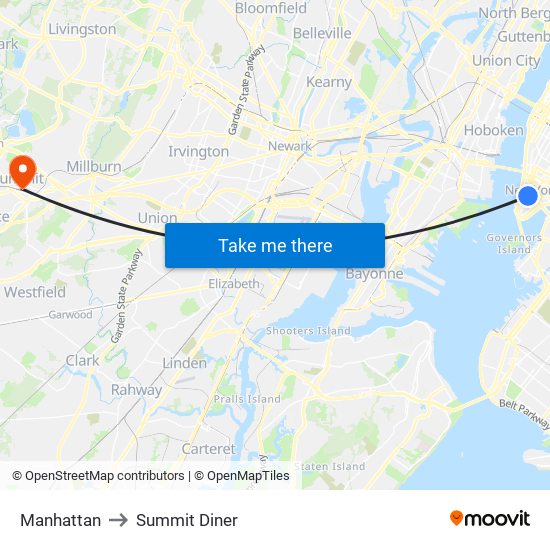 Manhattan to Summit Diner map