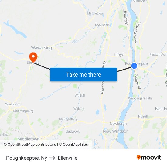 Poughkeepsie, Ny to Ellenville map