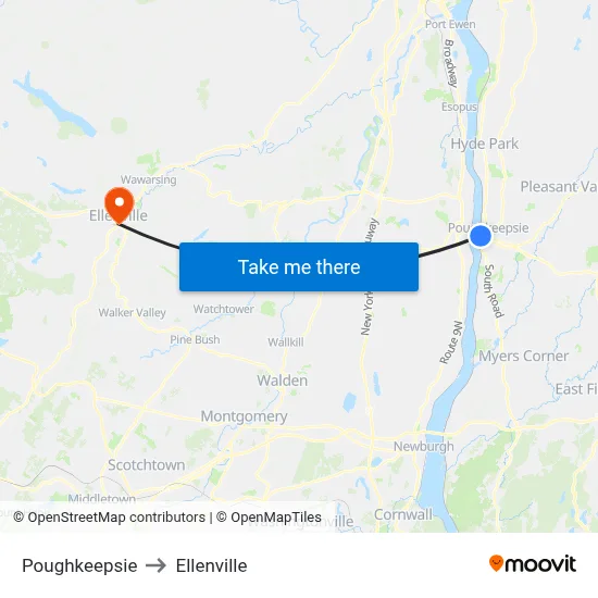 Poughkeepsie to Ellenville map
