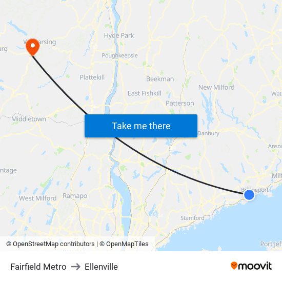 Fairfield Metro to Ellenville map