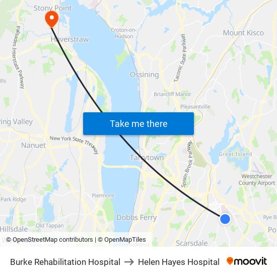 Burke Rehabilitation Hospital to Helen Hayes Hospital map